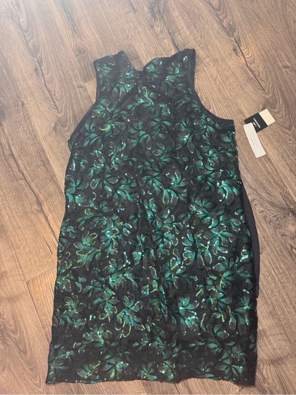 Kohl's Black Dress with Emerald Sequin Floral Overlay NWT